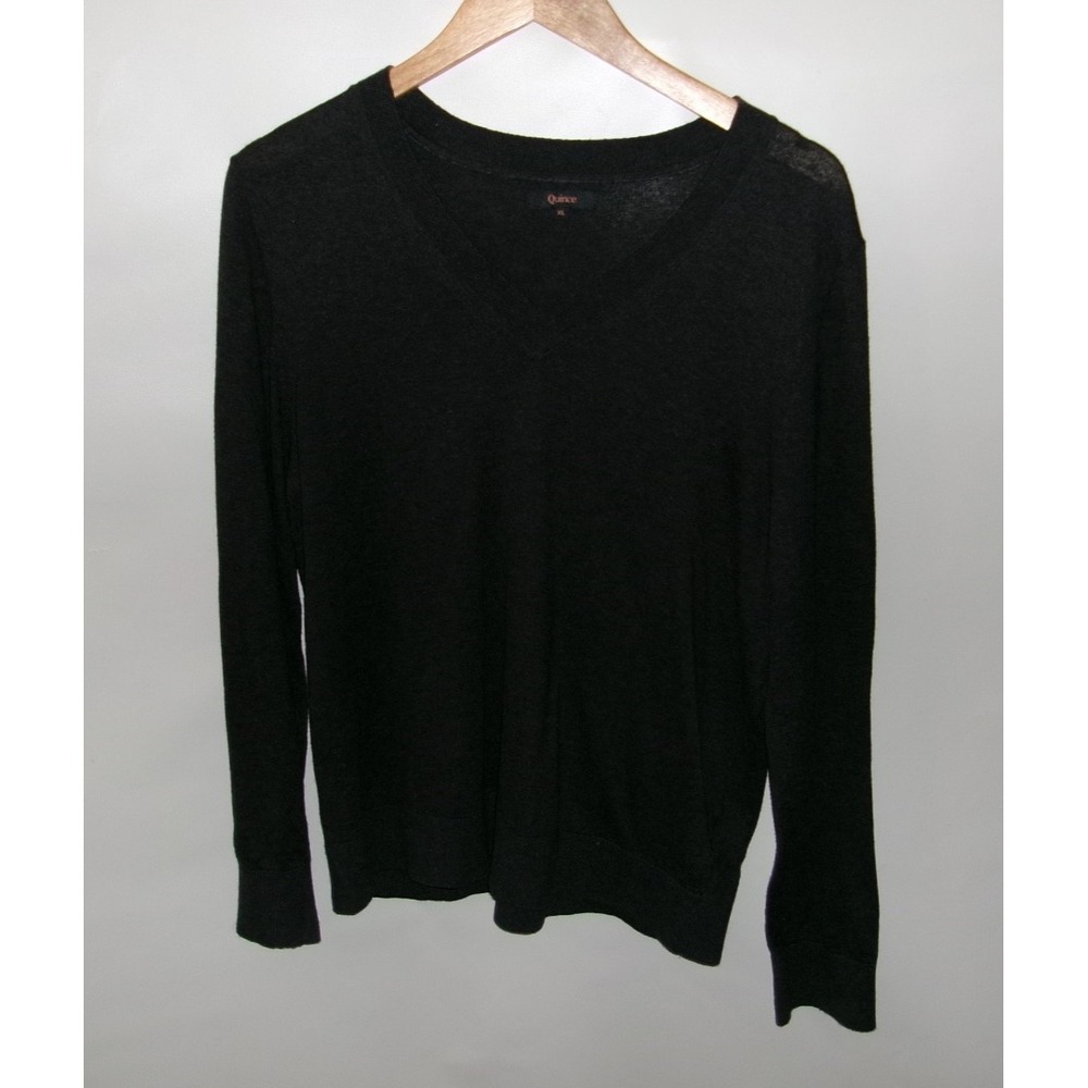 Quince Women's V‑Neck Pullover Sweater – Organic Cotton/Cashmere – Black XL